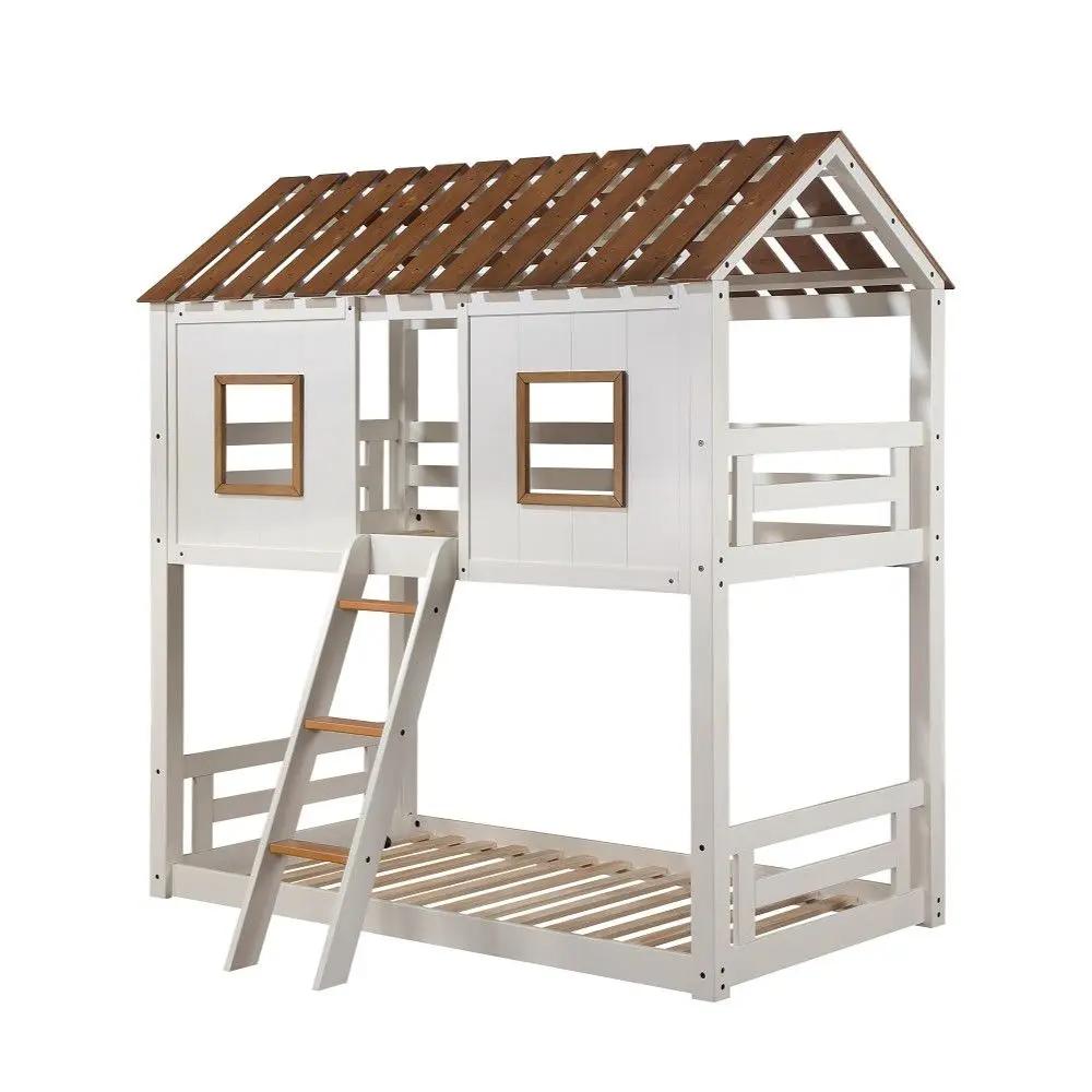 Inara - Twin Over Twin Bunk Bed - White & Rustic Oak by Unique Piece Furniture
