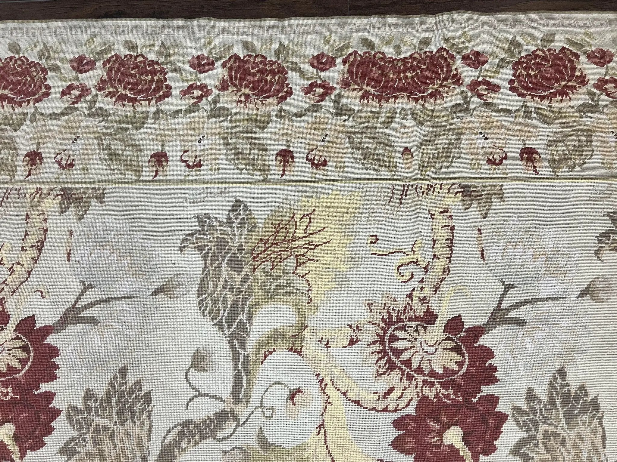 Extra Large Needlepoint Rug 14 x 20, Vintage Handwoven Handmade Wool Flatweave Carpet, Allover Floral Pattern, Elegant European Deisgn Rug by Jewel Rugs