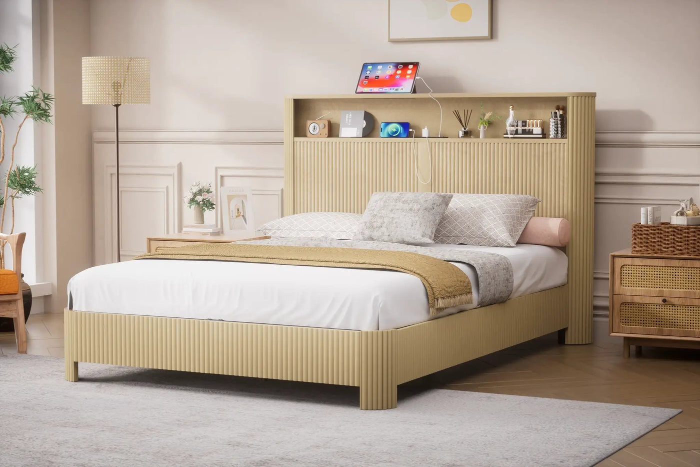 Queen Size Bed Frame With Storage Headboard by HouseOfZazla