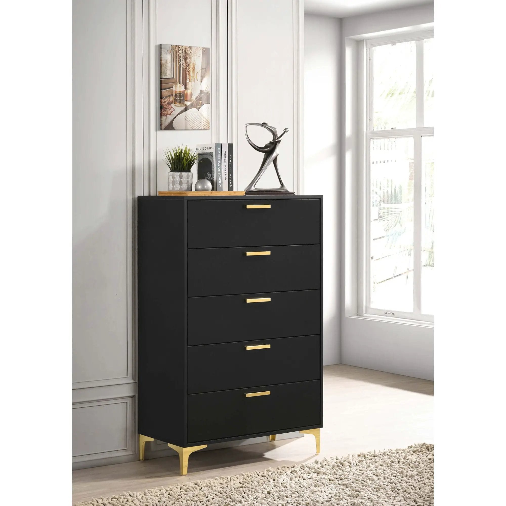Lexie - 5 Drawer Rectangular Chest - Black by HouseOfZazla