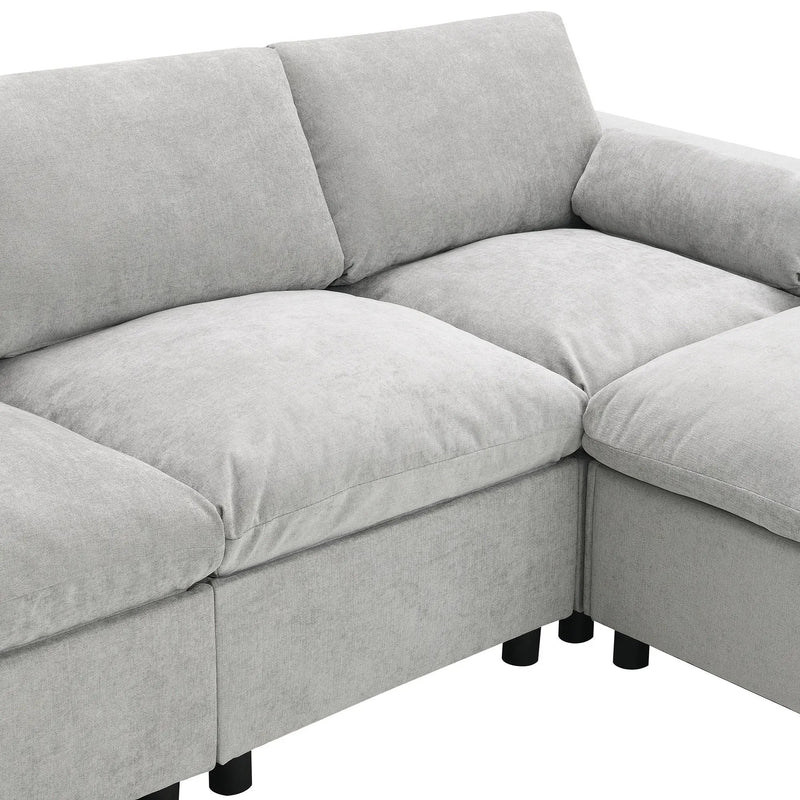 Modular Sectional With Storage Pockets, 5 Seat U Shaped Couch Set With Pillows, Free Combination Modern Cloud Sofa With 2 Movable Ottoman by HouseOfZazla