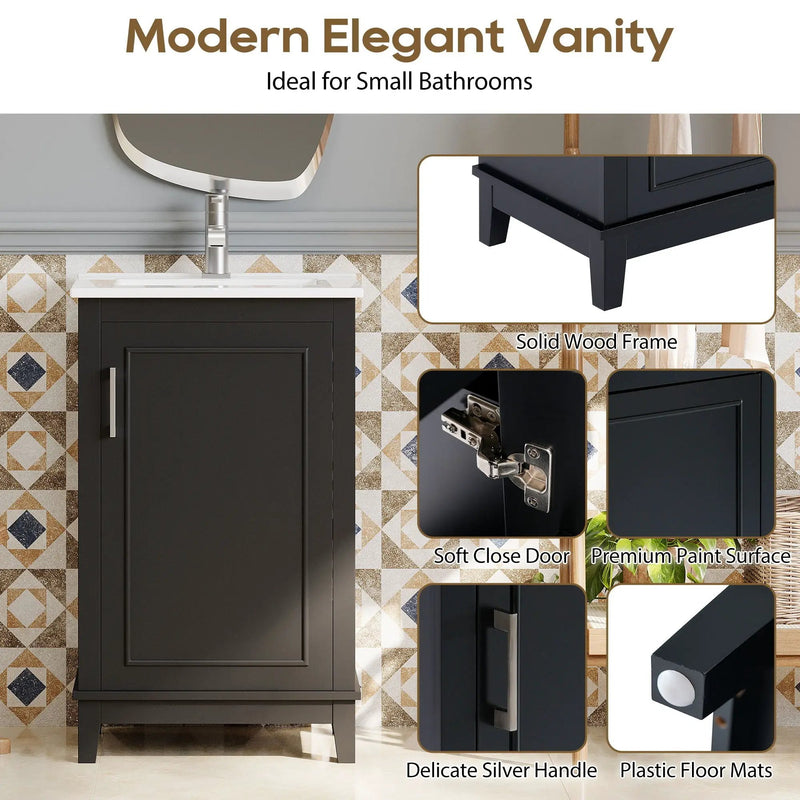 Modern Small Bathroom Vanity Cabinet With Ceramic Basin, Ample Storage, 1 Soft Close Door by HouseOfZazla