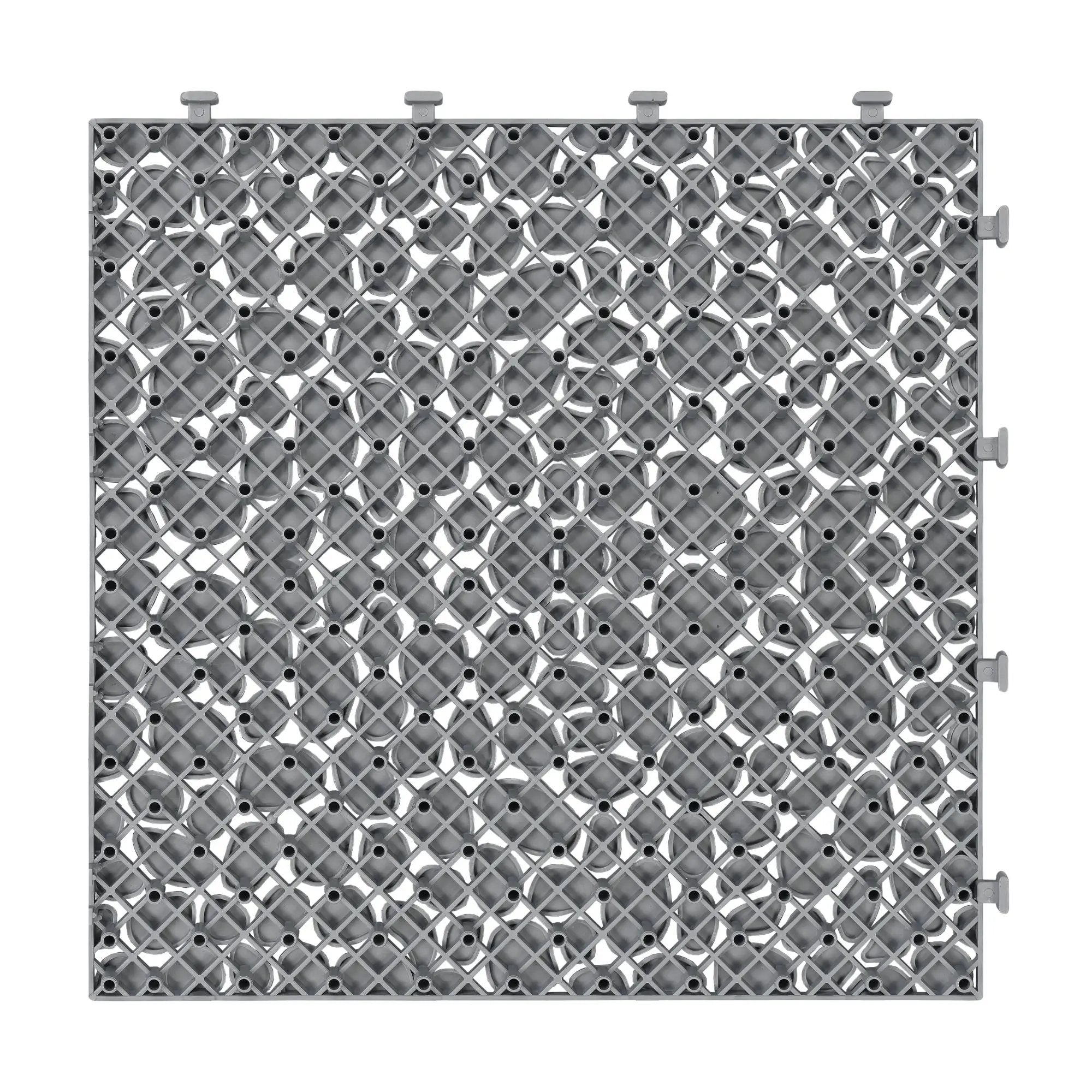 Interlocking Deck Tiles Plastic Waterproof Outdoor All Weather Anti-Slip Bathroom Shower Balcony Porch Strong Weight Capacity Upto 440 Lbs, Pebble Stone Pattern by HouseOfZazla