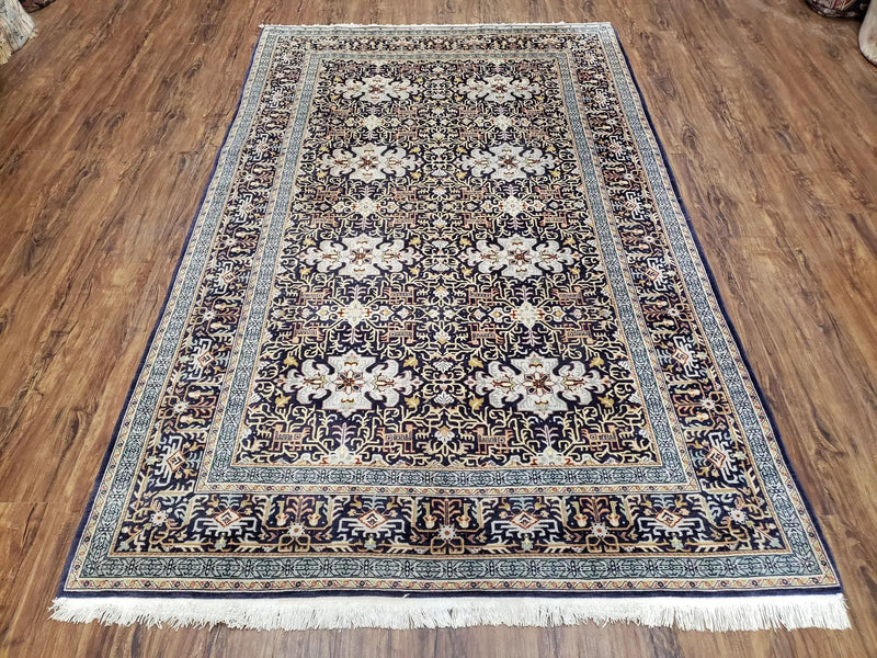 Persian Kashan Rug, Navy Blue, Hand-Knotted, Wool, 4' 8" x 7' 4", Pair A by Jewel Rugs
