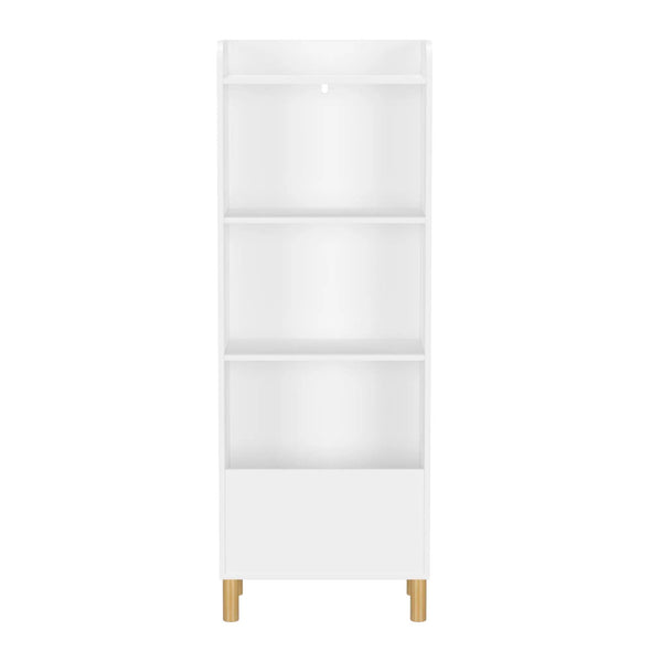 4 Tier Bookcase with Safety Restraint and Storage Cabinet - White