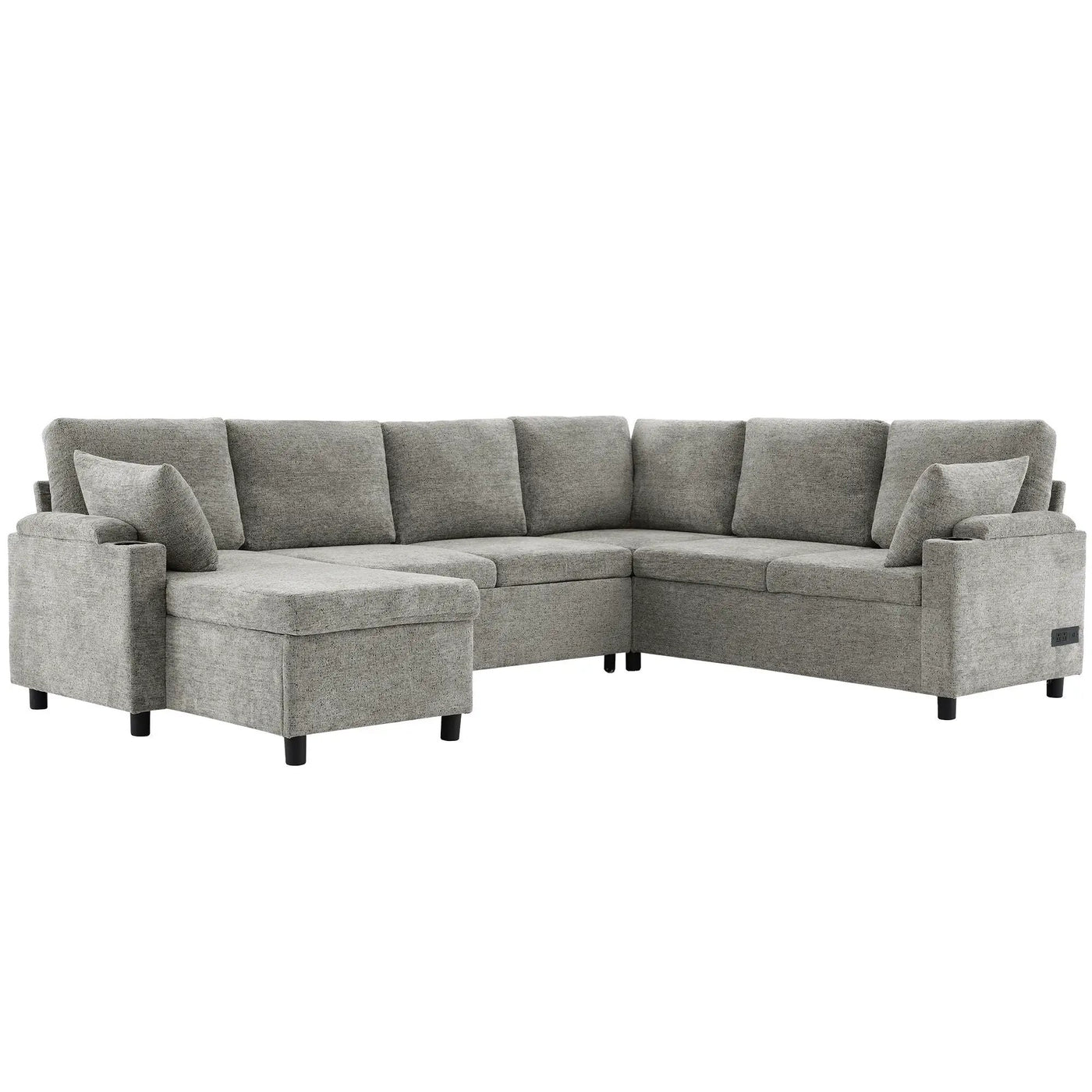 U-Shaped Sectional Sleeper Sofa With Ample Storage Space, 2 Cup Holders And Charging Ports For Living Room by HouseOfZazla