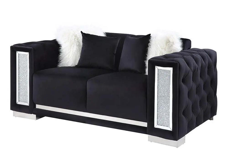 Trislar - Loveseat With 4 Pillows (Same 52526) - Black Velvet by Unique Piece Furniture