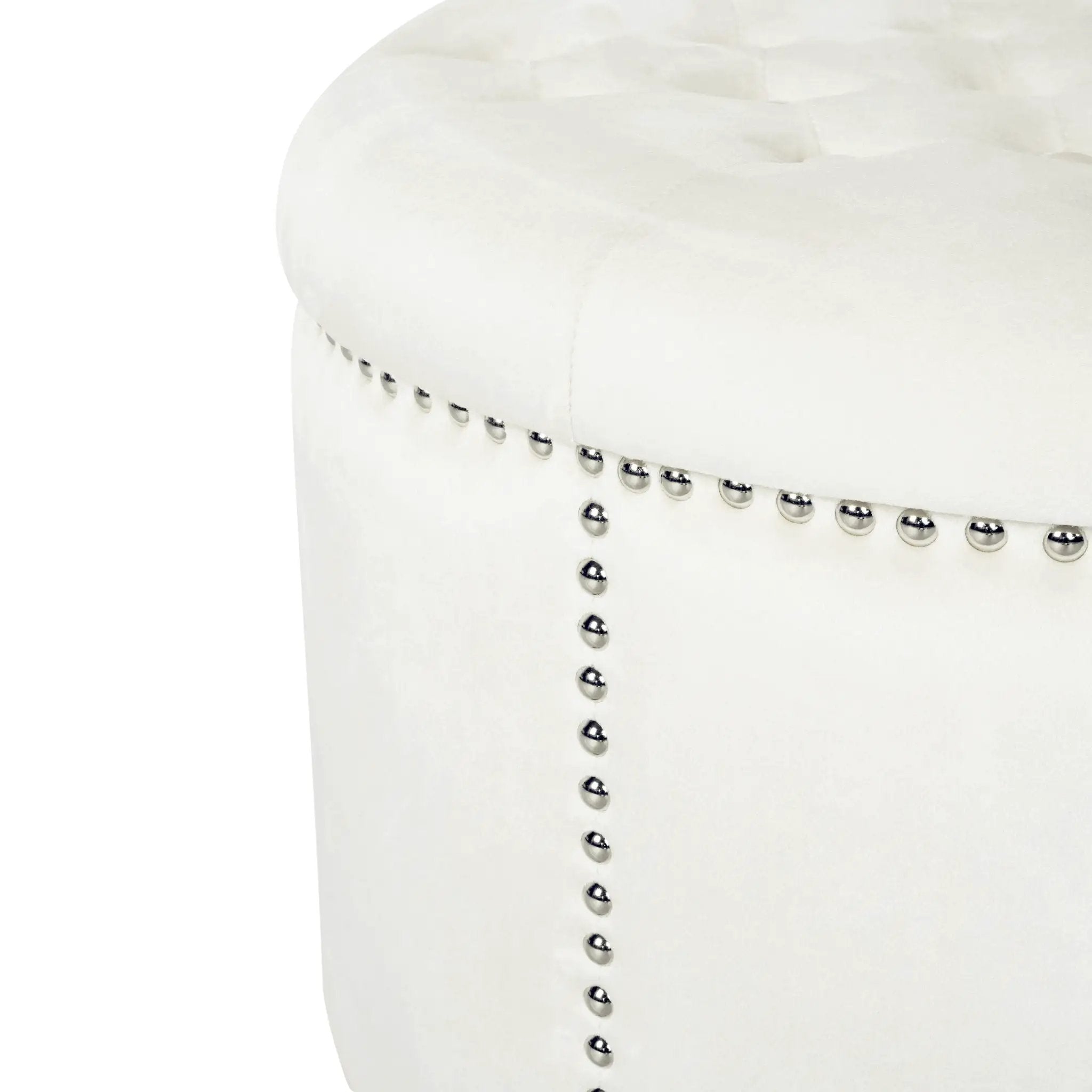Elegant Round Ottoman Footstool With Studded Rim by HouseOfZazla