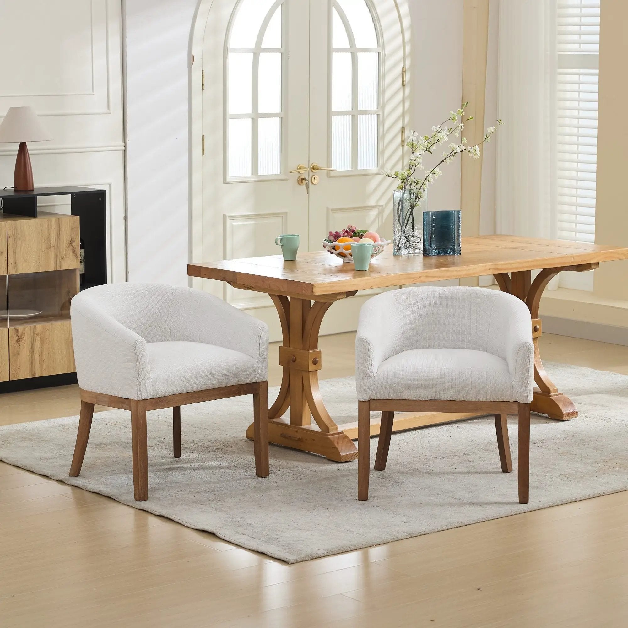 Mid Century Modern Upholstered Barrel Dining Chair with Arms by HouseOfZazla
