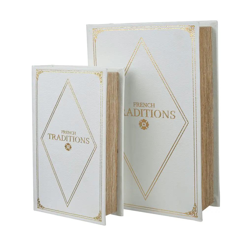 Book Boxes (Set of 2) - White / Gold by HouseOfZazla
