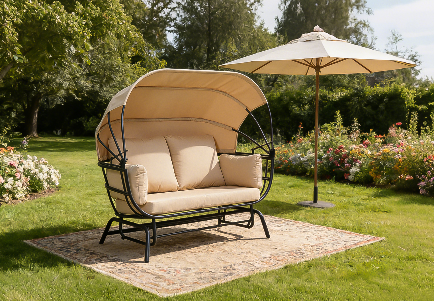 2-Person Outdoor Swing Chair with Adjustable Canopy by HouseOfZazla
