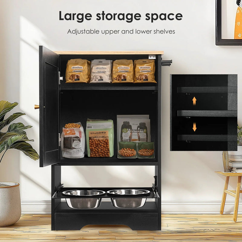 Feeding Station with 1 Storage Cabinet Black by HouseOfZazla