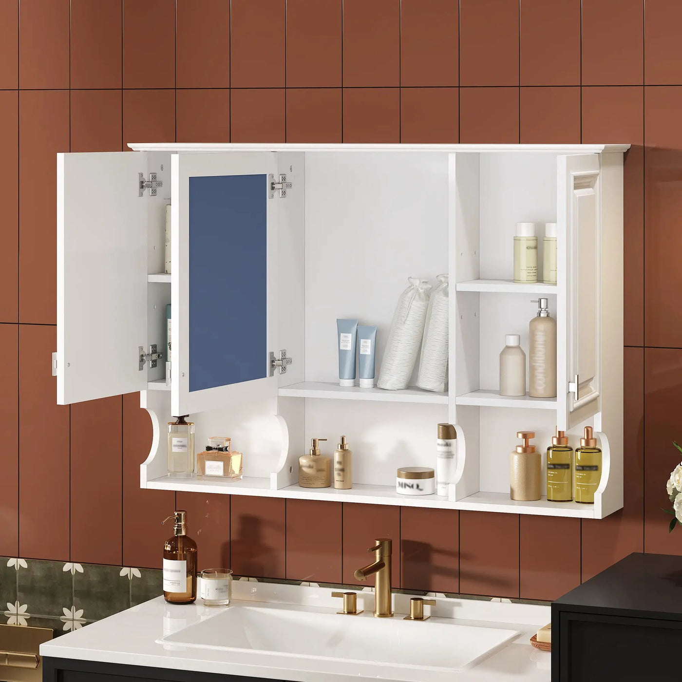 Modern Wall Mounted Mirror Medicine Cabinet With Open Shelves, Adjustable Interior, Storage Over Toilet by Unique Piece Furniture