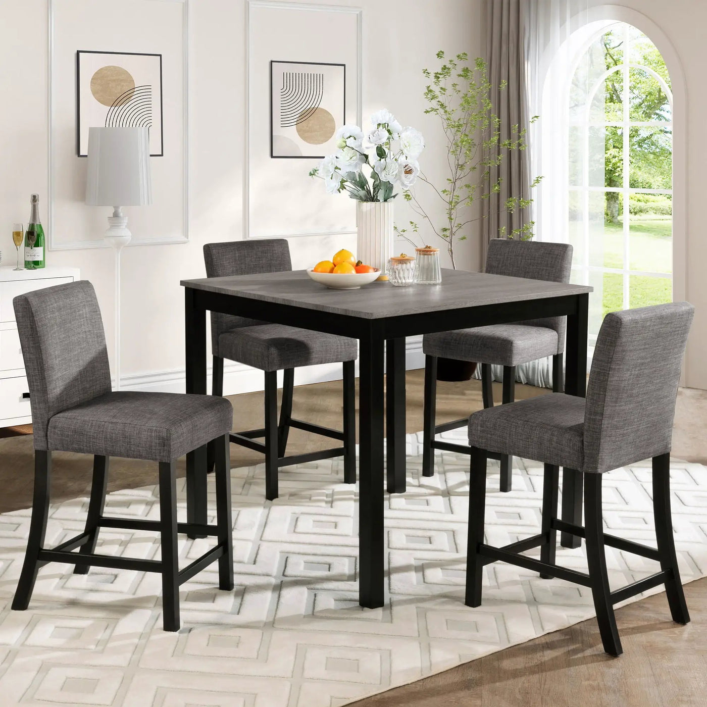 5 Piece Counter Height Table Set, Square Table And 4 Upholstered Chairs by Unique Piece Furniture