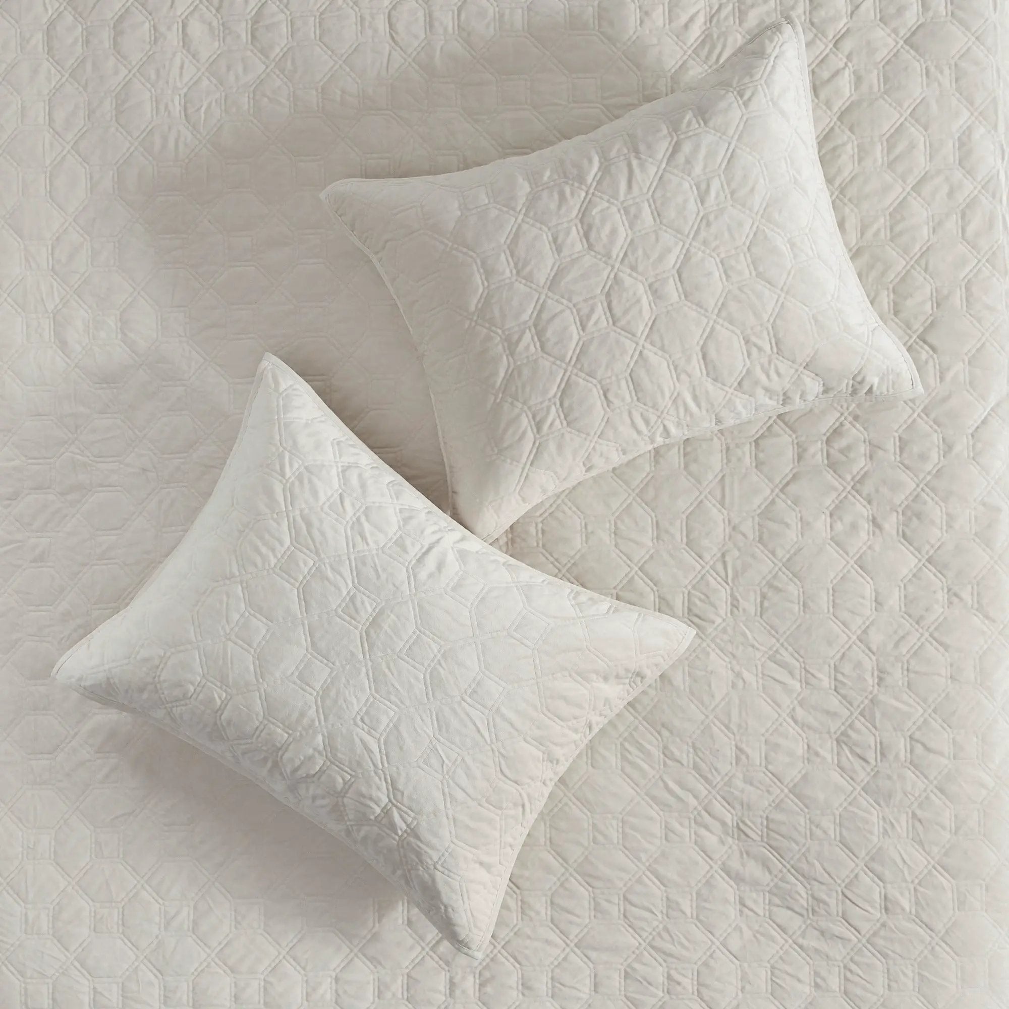 3 Piece Velvet Quilt Set Ivory King/Cal King by HouseOfZazla
