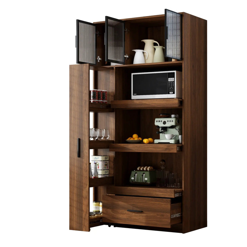 70.87" Tall Kitchen Pantry Cabinet with Multi-Tier Pull-Out Shelf by HouseOfZazla