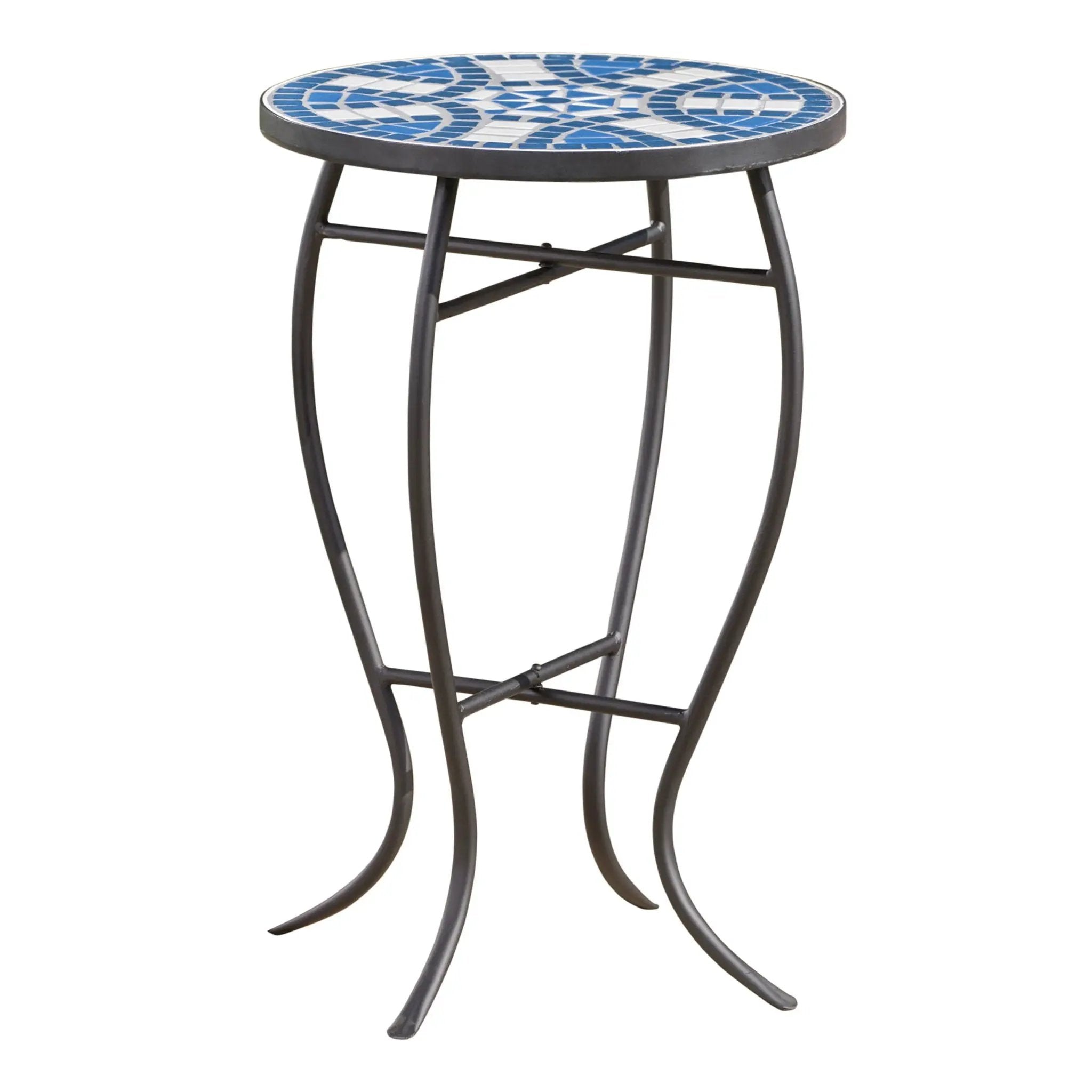 Outdoor Round Side Table With Mosaic Style Top And Curved Iron Legs - Blue / Matte Black by HouseOfZazla
