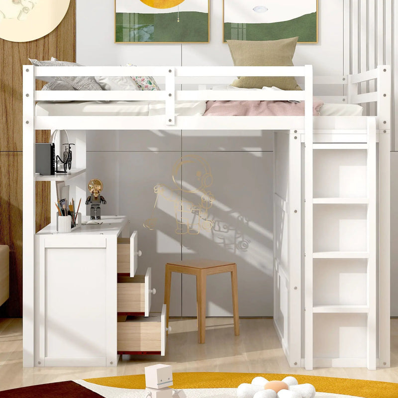 Loft Bed With Drawers, Desk, And Wardrobe
