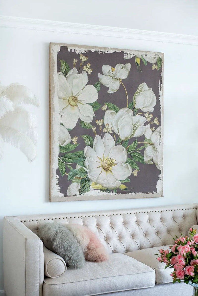 Large Botanical Wall Art Prints, Home Decor For Living Room Dining Room Bedroom Hallway - White / Gray by HouseOfZazla