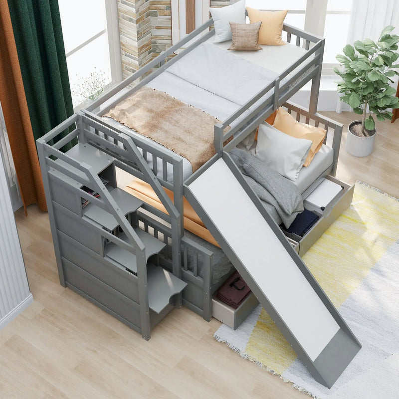 Bunk Bed With Storage Staircase, Slide, Desk, Drawers, And Shelves by Unique Piece Furniture