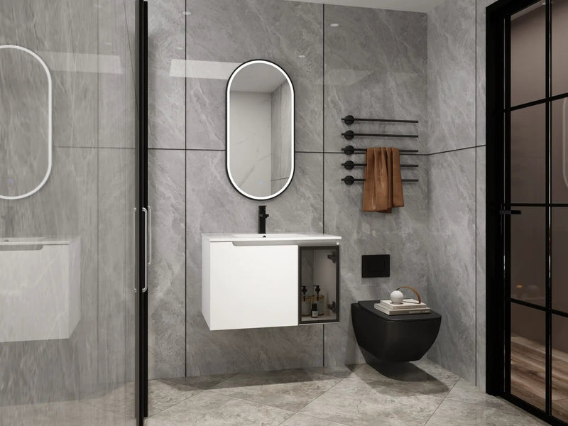 30" Wall-Mounted Bathroom Vanity With Ceramic Sink, Glossy by HouseOfZazla