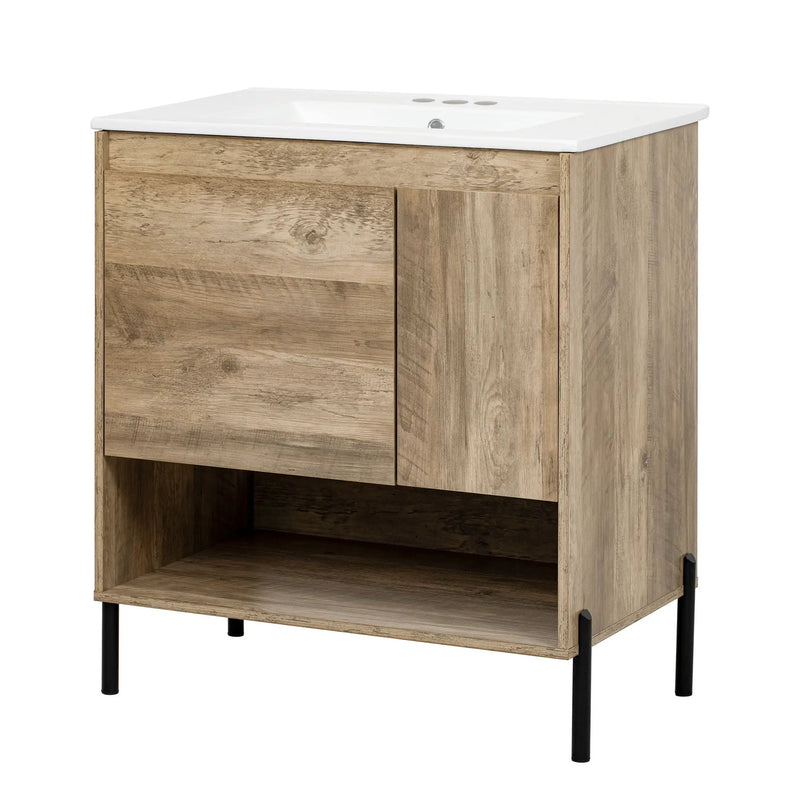 Bathroom Vanity Cabinet With Sink, Sliding Drawer, Soft Closing Door, Open Shelf - Natural Wood by Unique Piece Furniture