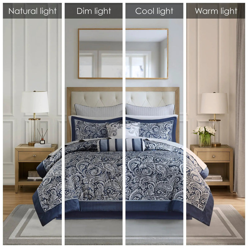 12 Piece Comforter Set with Cotton Bed Sheets Navy Cal King by HouseOfZazla