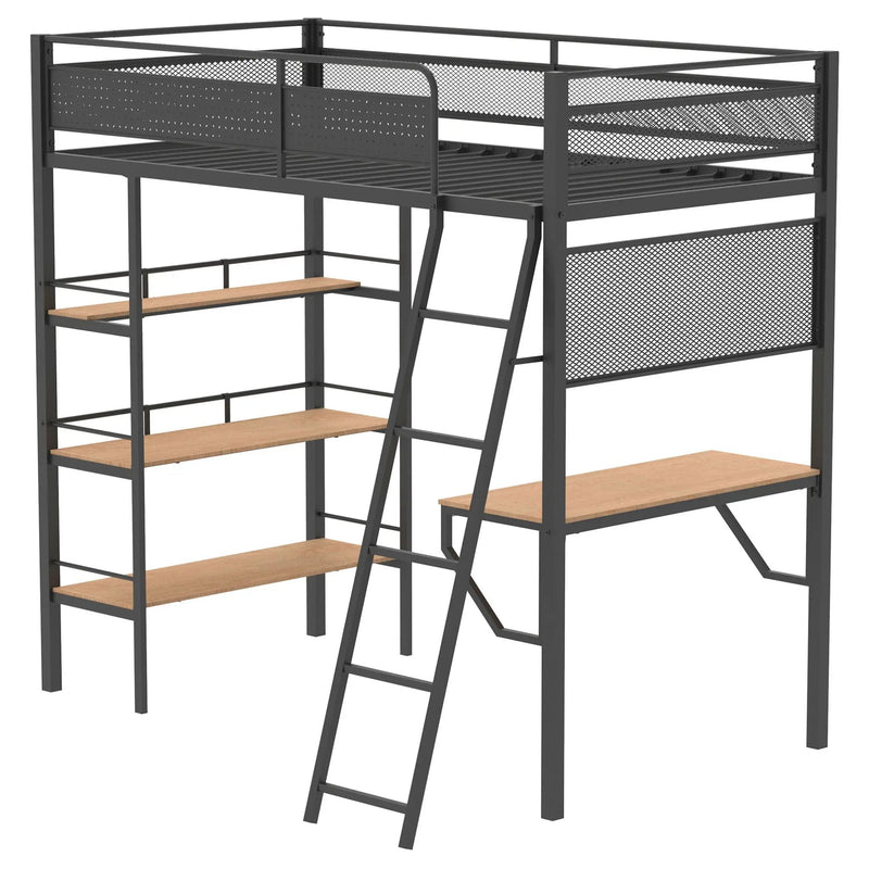 Campus 3-shelf Metal Twin Workstation Loft Bed Matte Black by Unique Piece Furniture