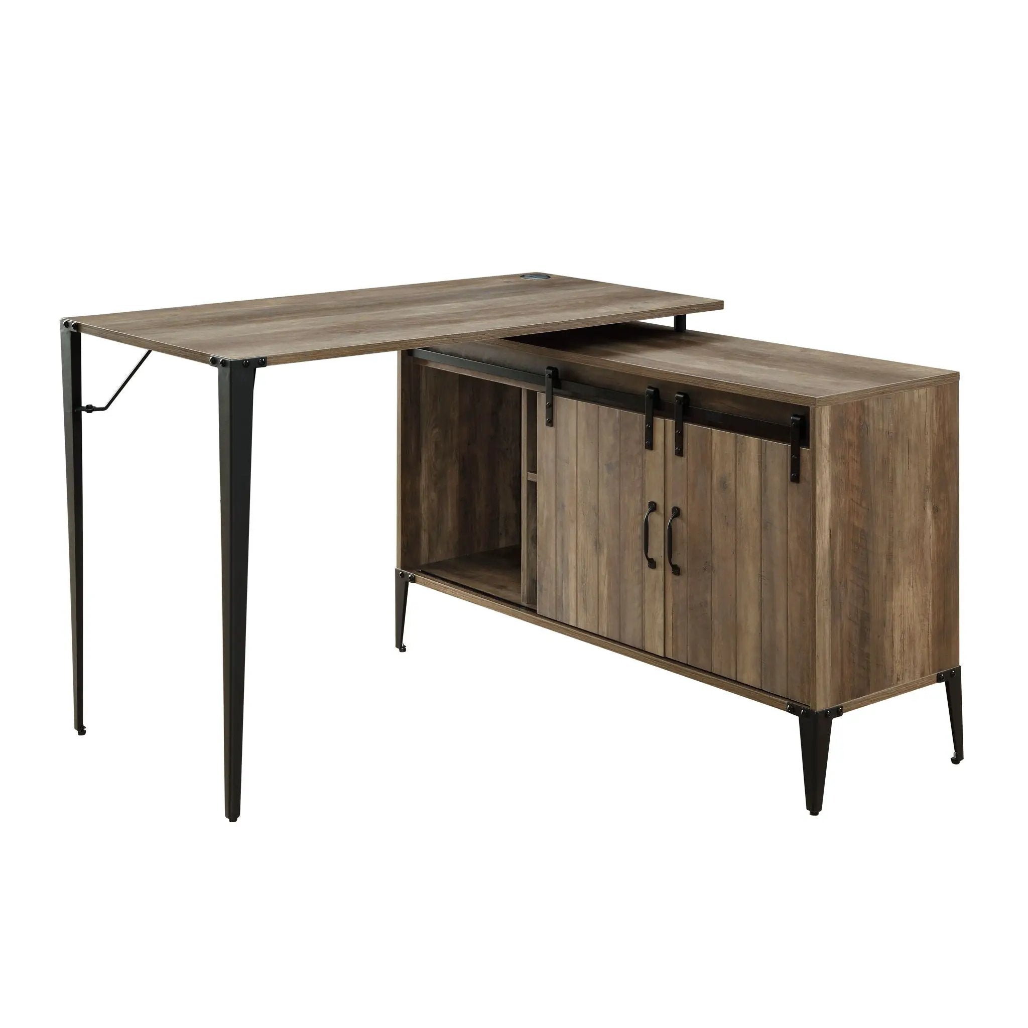 Zakwani - 48" Writing Desk With USB - Rustic Oak & Black by Unique Piece Furniture