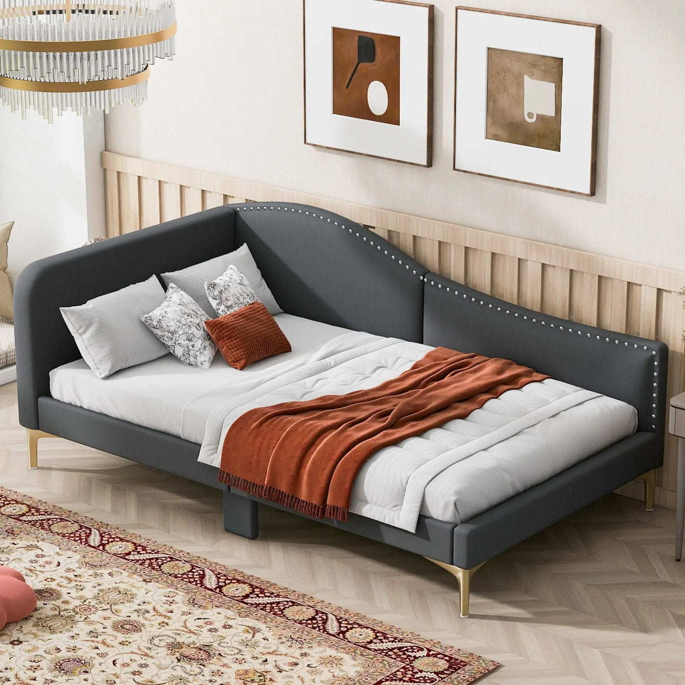 Upholstered Daybed With Headboard And Armrest, Support Legs by Unique Piece Furniture