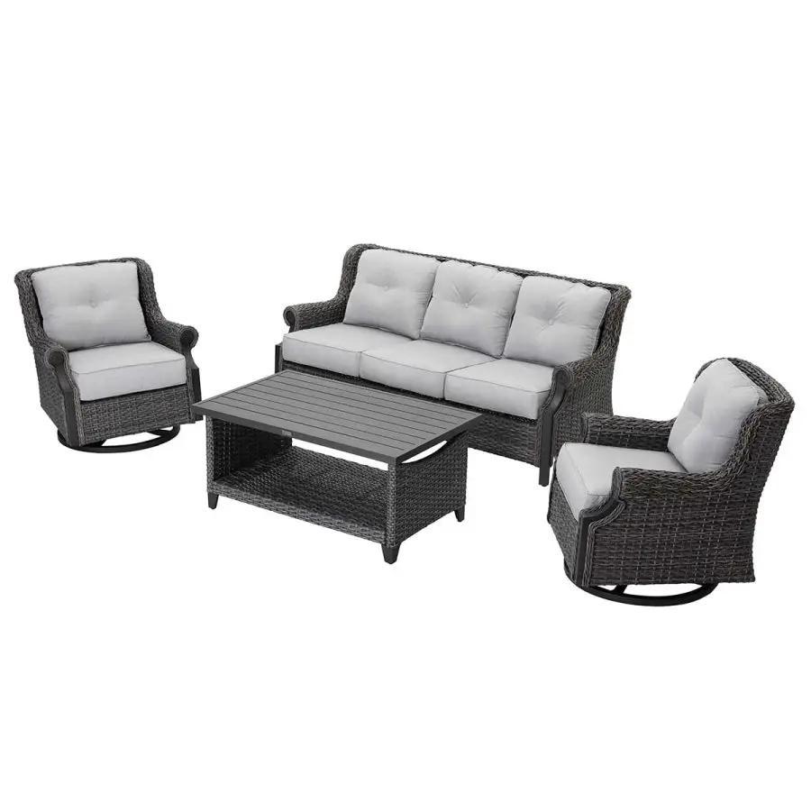 Lassen 4-Piece Wicker Sofa Set with Swivel Rocking Chairs by Outdoor-USA®