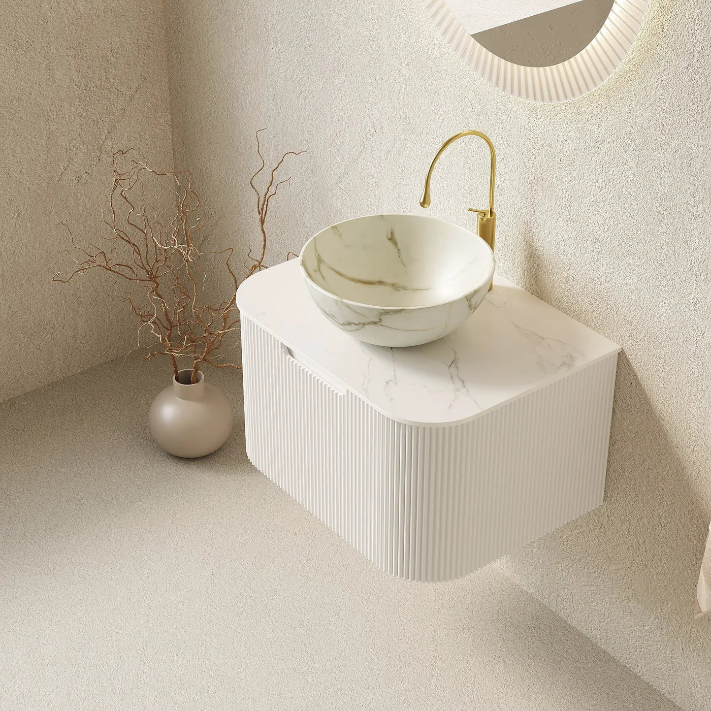 DINA 24" Bathroom Vanity & Sink with Floating Curved Edges by HouseOfZazla