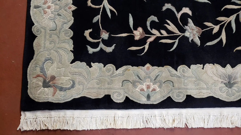 6x9 Vintage Black Gray Chinese Rug 120 Lines Wool Carpet Floral Design Hand-Knotted Soft Pile Entryway Rug Foyer Rug Nice by Jewel Rugs