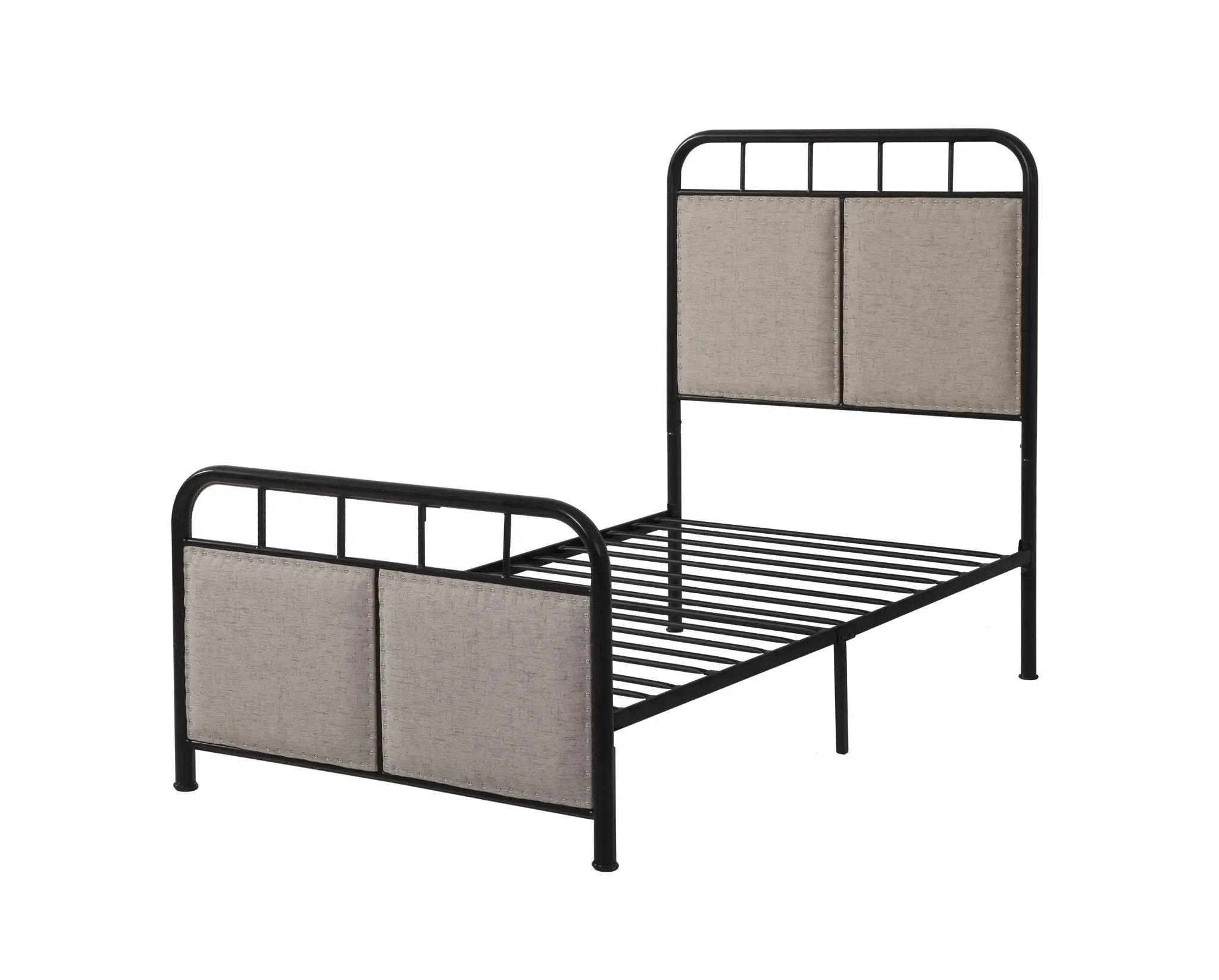 Twin Size Linen Upholstered Platform Metal Bed Frame With Fabric Headboard And Footboard - Brown by HouseOfZazla