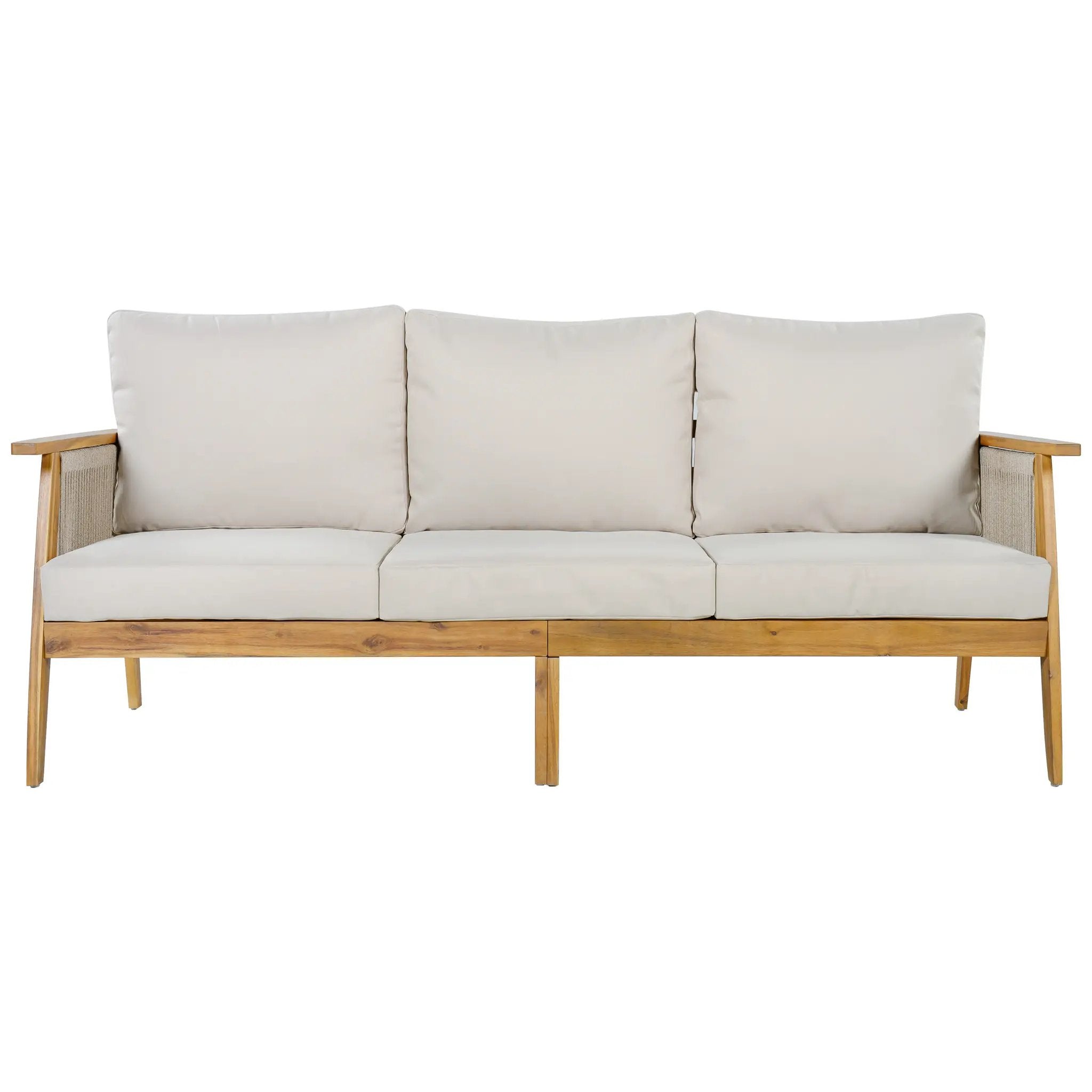 Outdoor Acacia Wood and Rope 3 Seater Patio Sofa by HouseOfZazla