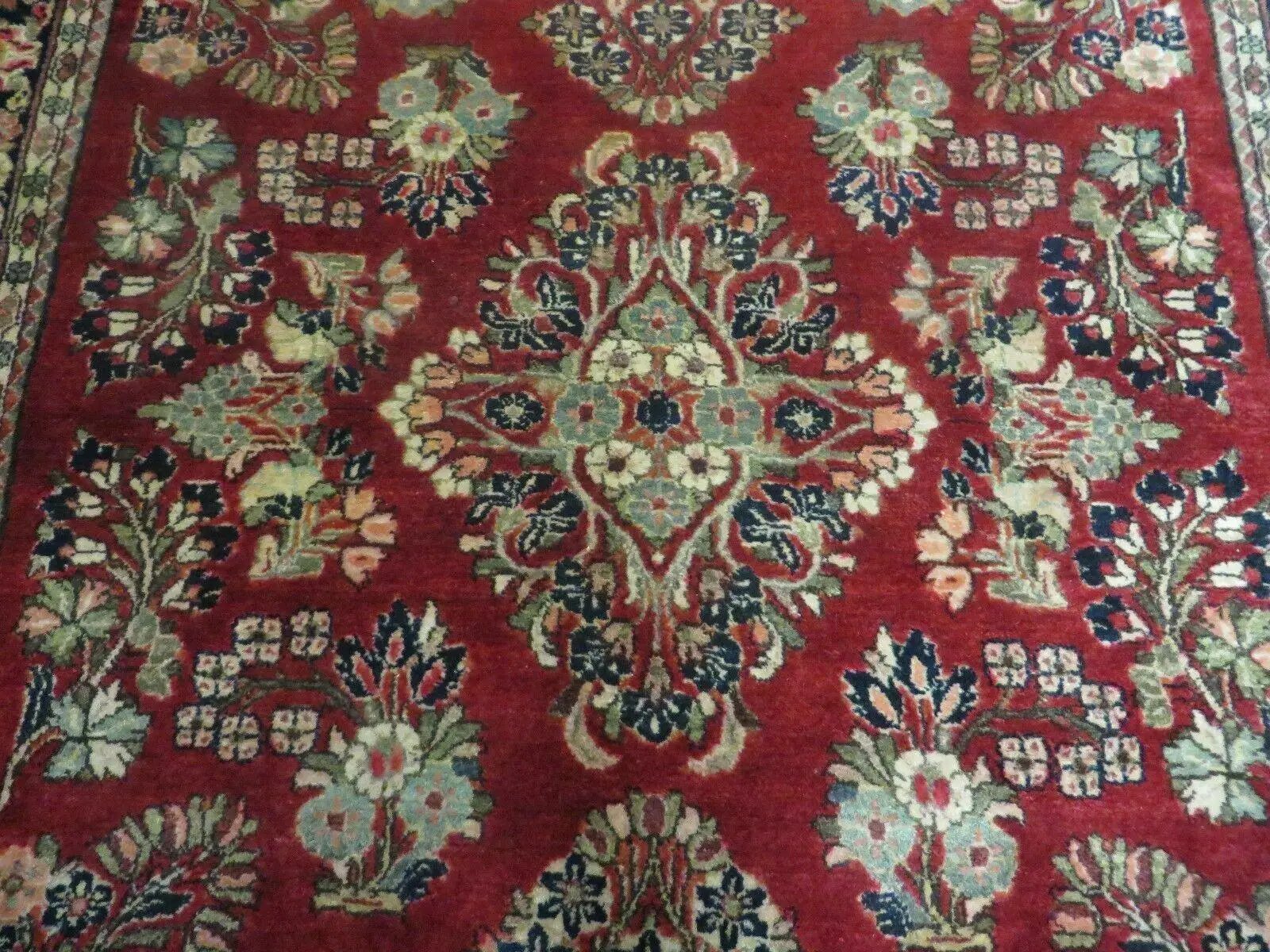 Red Persian Sarouk Rug 3x5, Antique Persian Carpet 1920s, Hand Knotted, Floral, Wool, Oriental Rug, Handmade Rug by Jewel Rugs