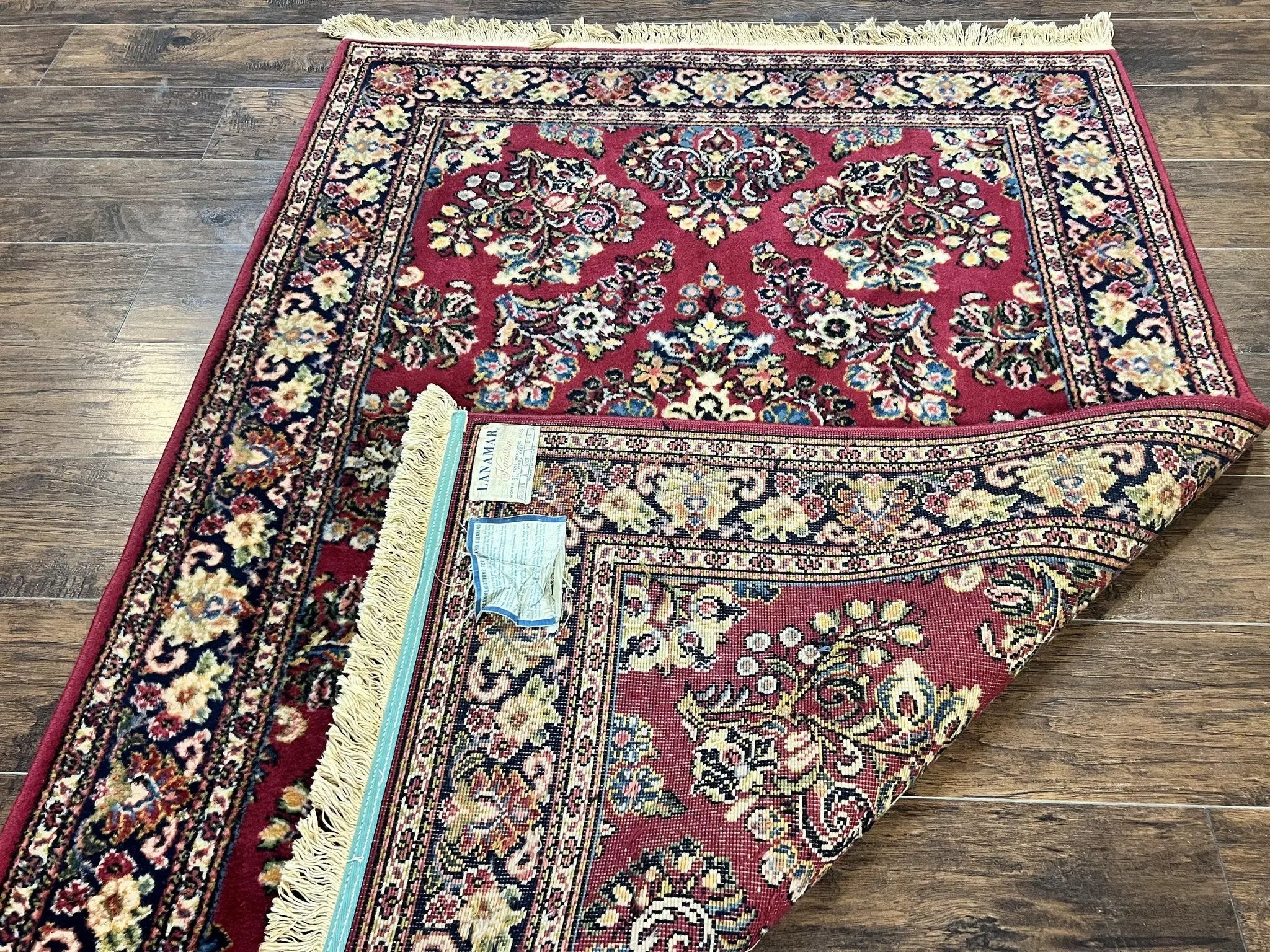 Karastan Rug 4.6 x 6 Lanamar Sarouk #5528, Red Wool Karastan Oriental Carpet, Discontinued, Antique, Wool Pile by Jewel Rugs