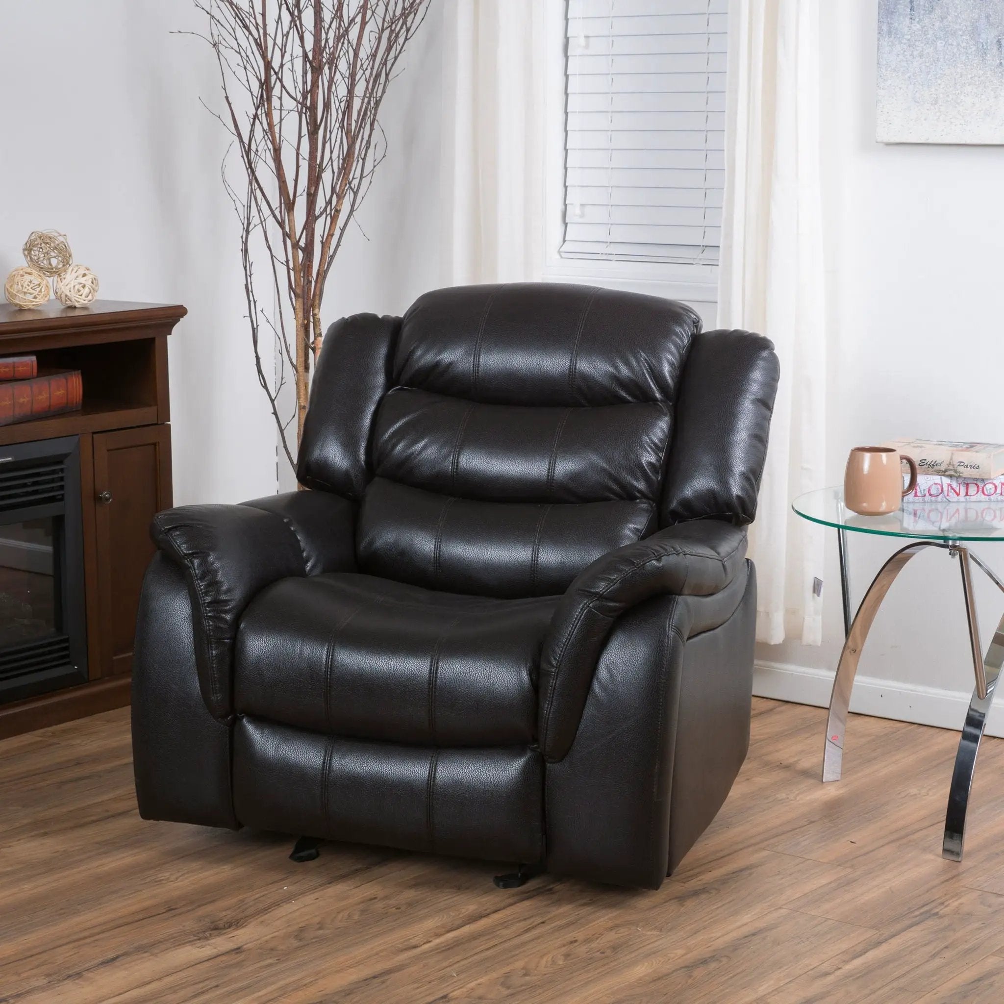 Classic Design Recliner, Upholstery Recliner, Glider Recliner - Black Berry by HouseOfZazla