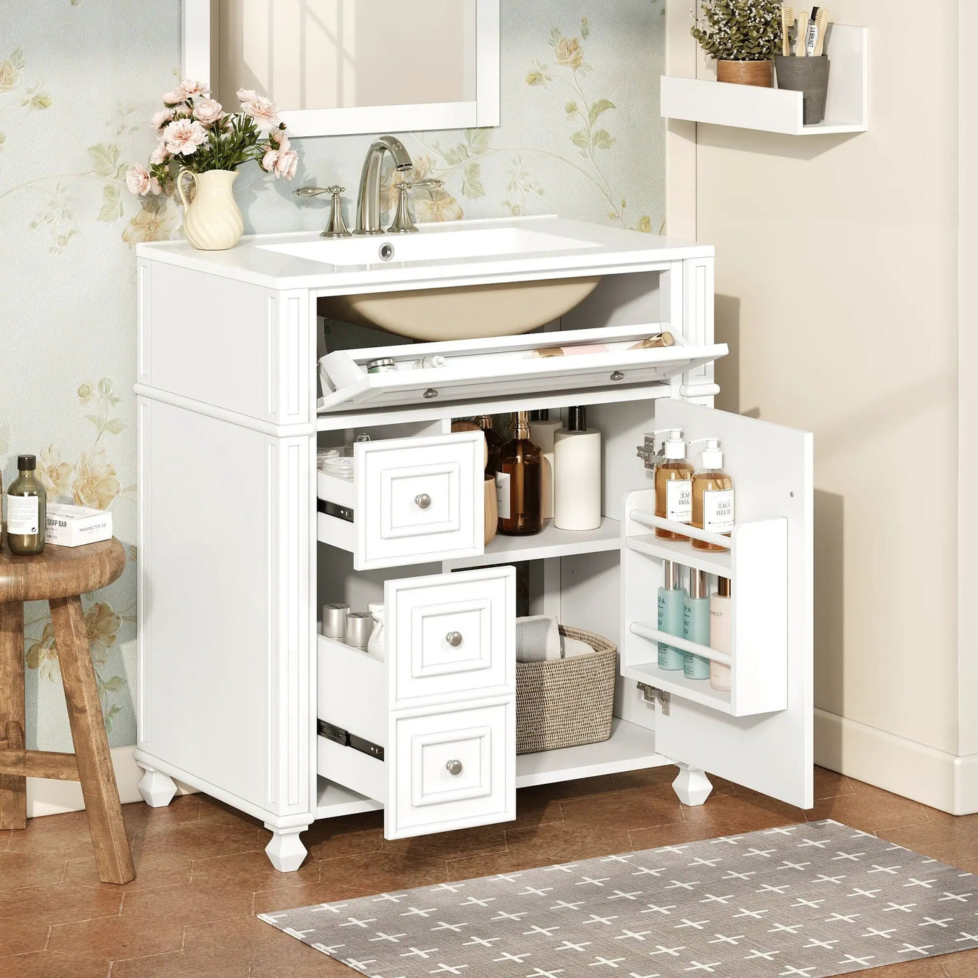 Bathroom Vanity Cabinet With Sink, Soft Close Doors With Door Organizer by HouseOfZazla