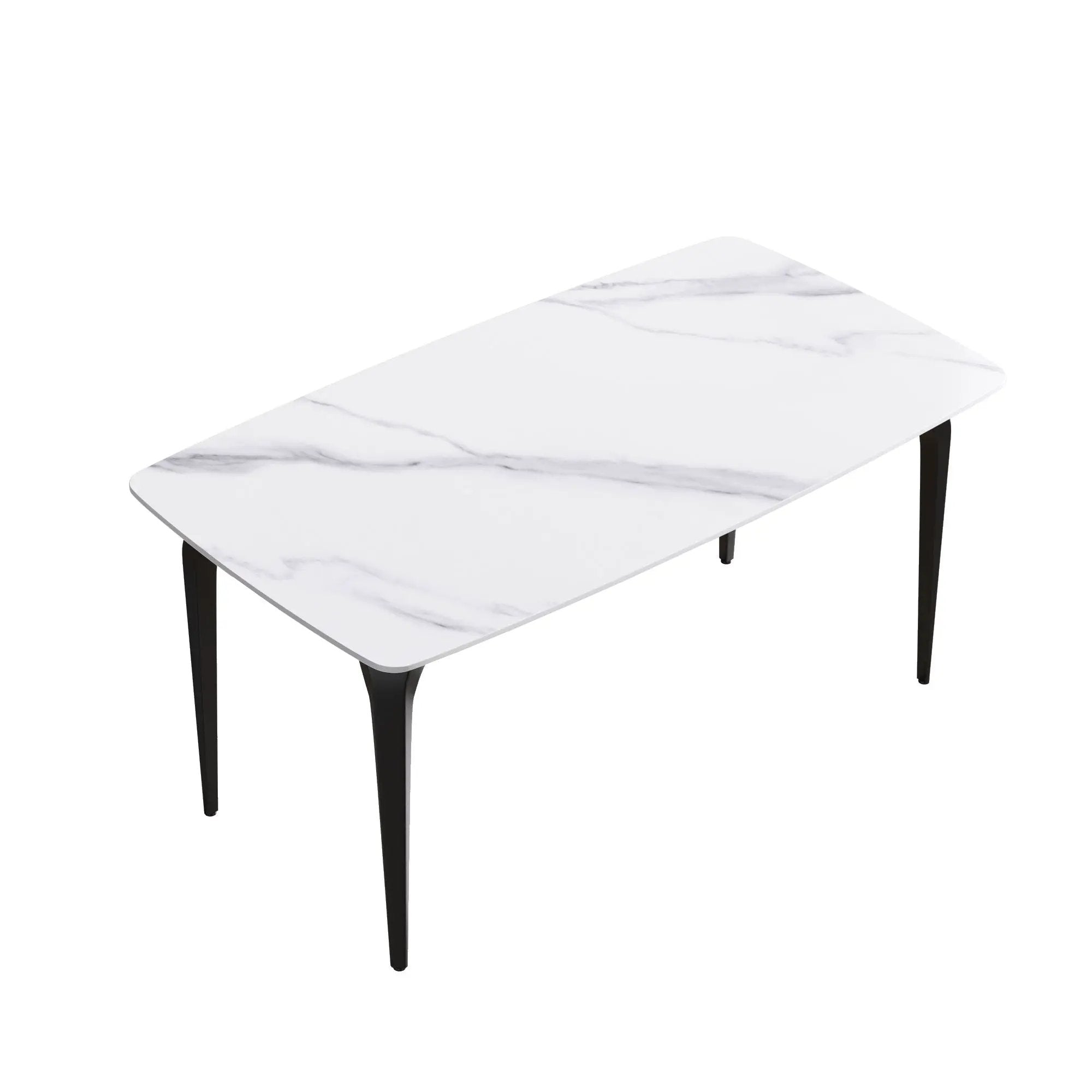 63" Modern Artificial Stone White Curved Black Metal Leg Dining Table, 6 People - White by HouseOfZazla