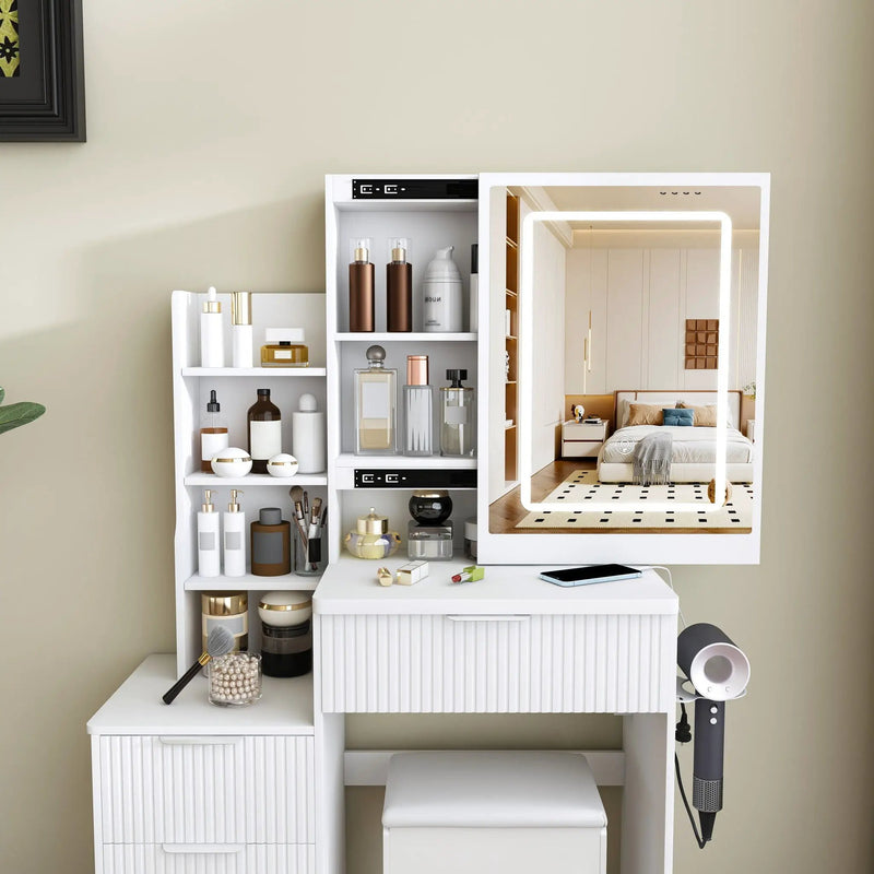 Modern Vanity Desk With 3 LED Lighting Modes, 4 Drawers by HouseOfZazla