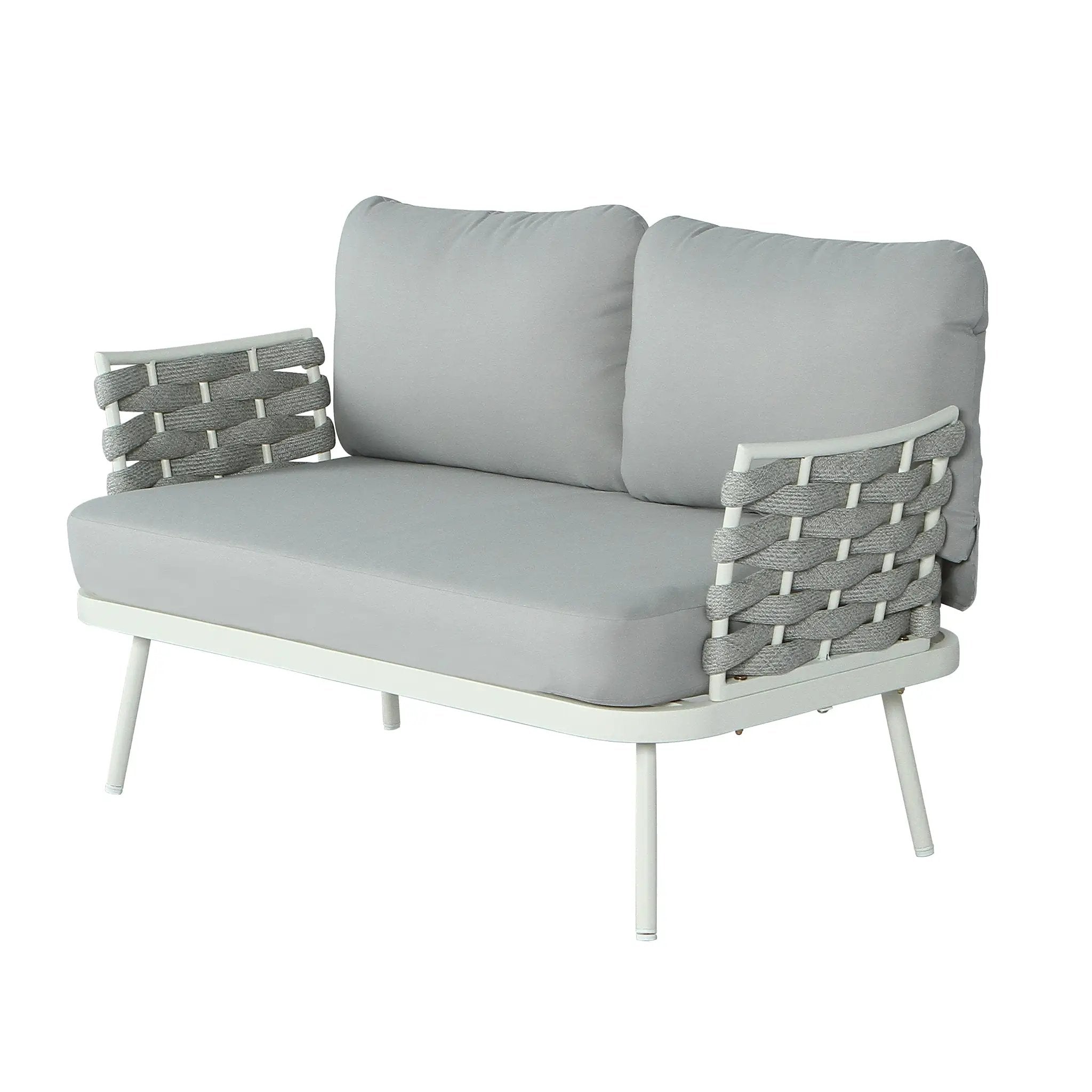 Mariano Steel Loveseat and Table, Off White & Grey by HouseOfZazla