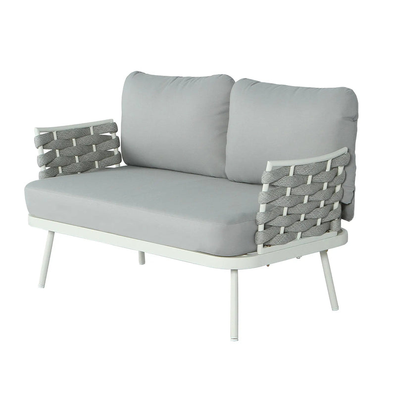 Mariano Steel Loveseat and Table, Off White & Grey by HouseOfZazla