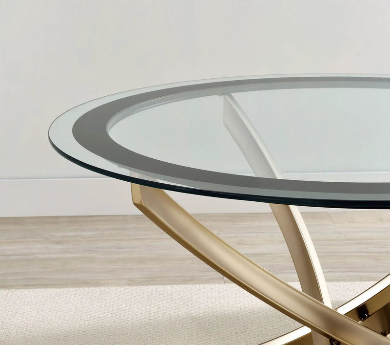 Brooke Round Glass Top Coffee Table Metal Base Brass by Unique Piece Furniture