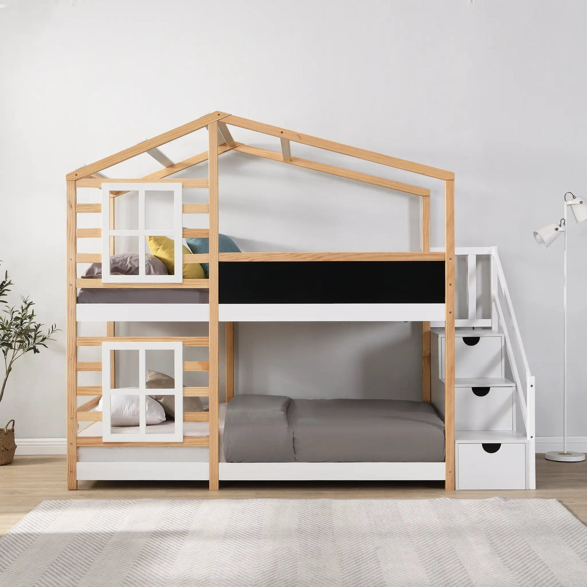 Twin Over Twin Bunk Bed House Bed With Roof and Storage, photo 3 of 6