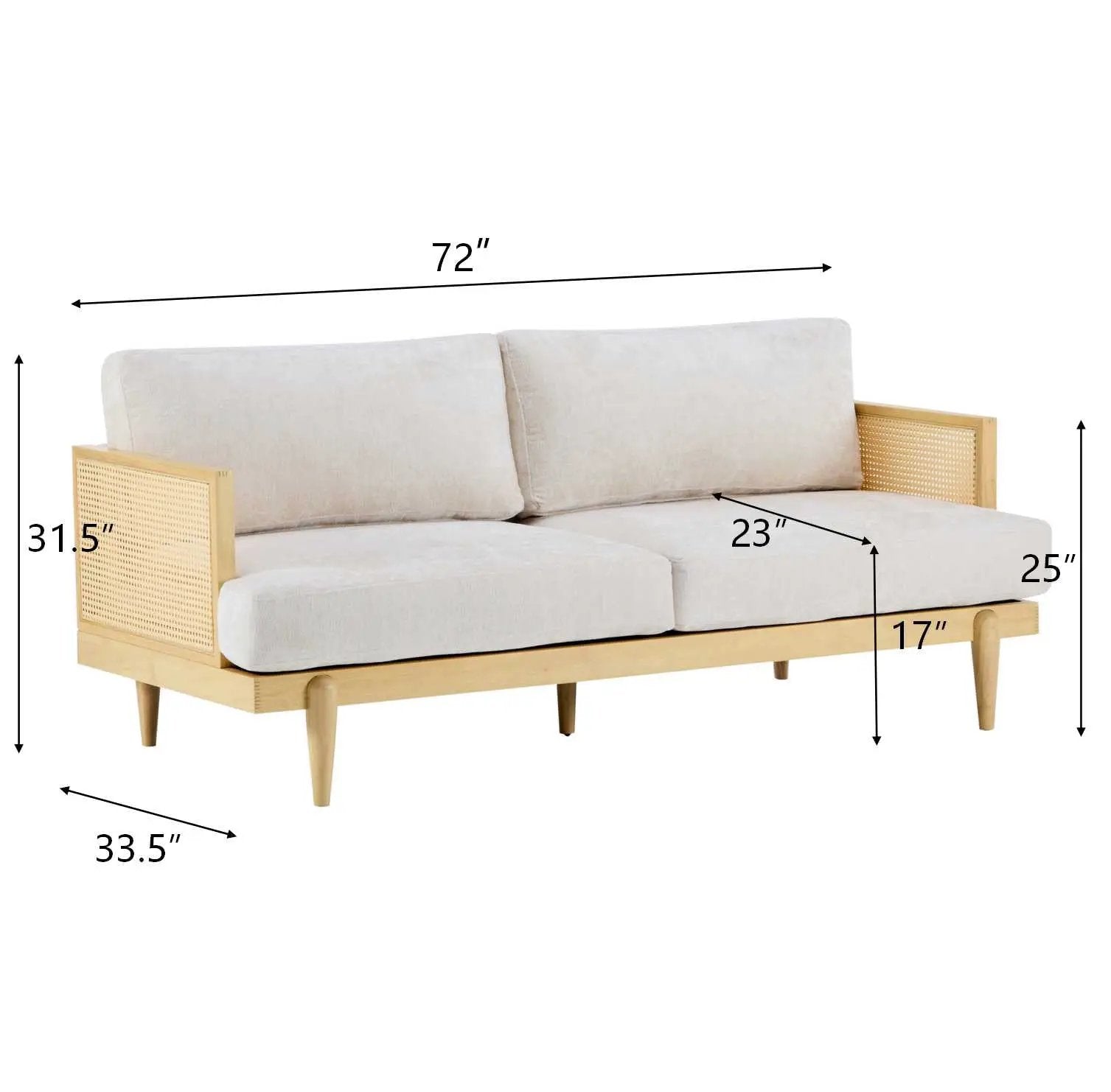 Emir 72" Square Arm 3-Seater Boucle Sofa with Cane Rattan and Wooden Frame by HouseOfZazla