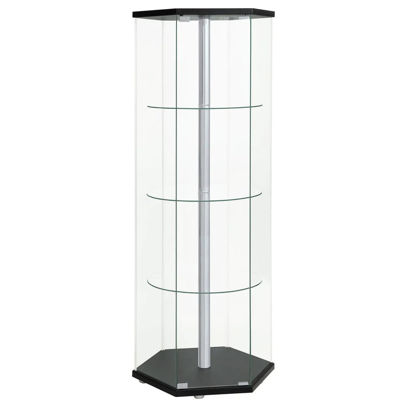 Zahavah 4-shelf Hexagonal Clear Glass Curio Cabinet Black by Unique Piece Furniture
