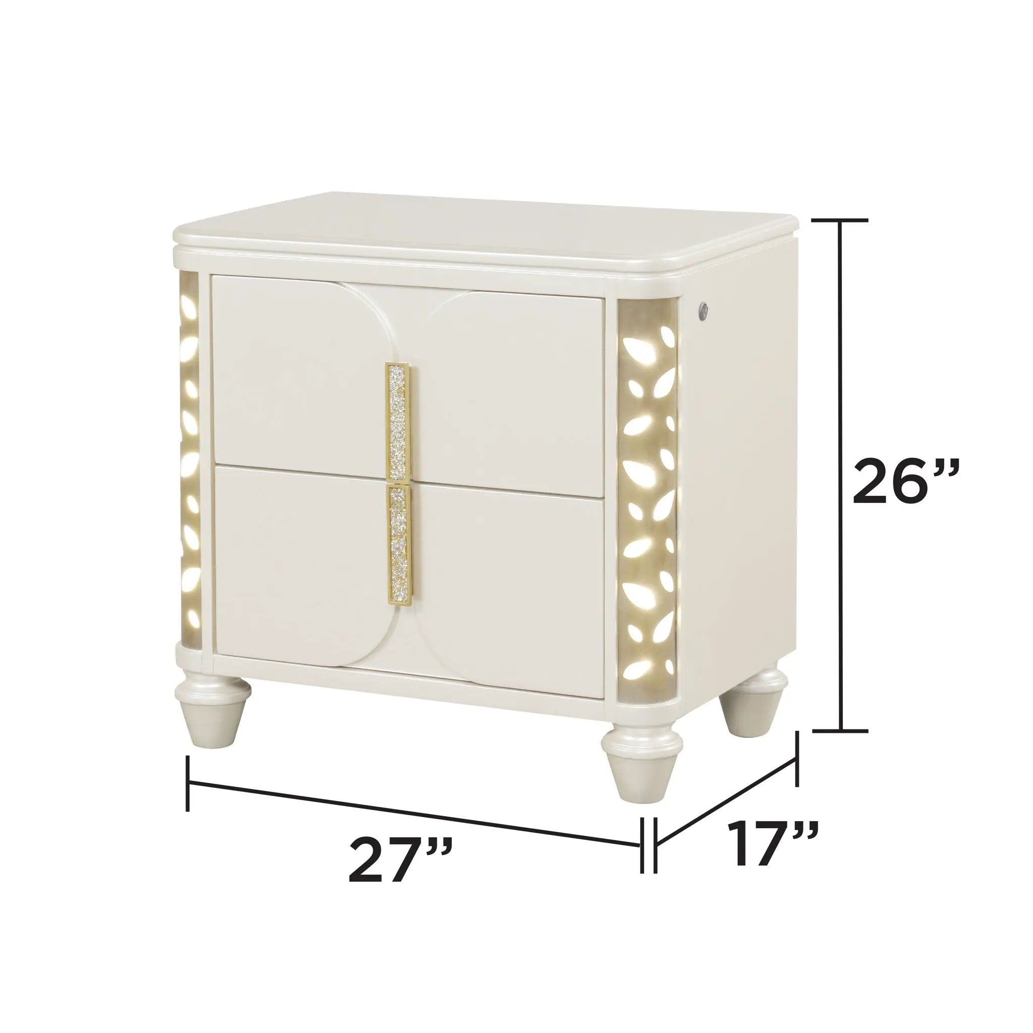 Cinderella - Nightstand With LED Accents And 2 Storage Drawers - Beige by HouseOfZazla