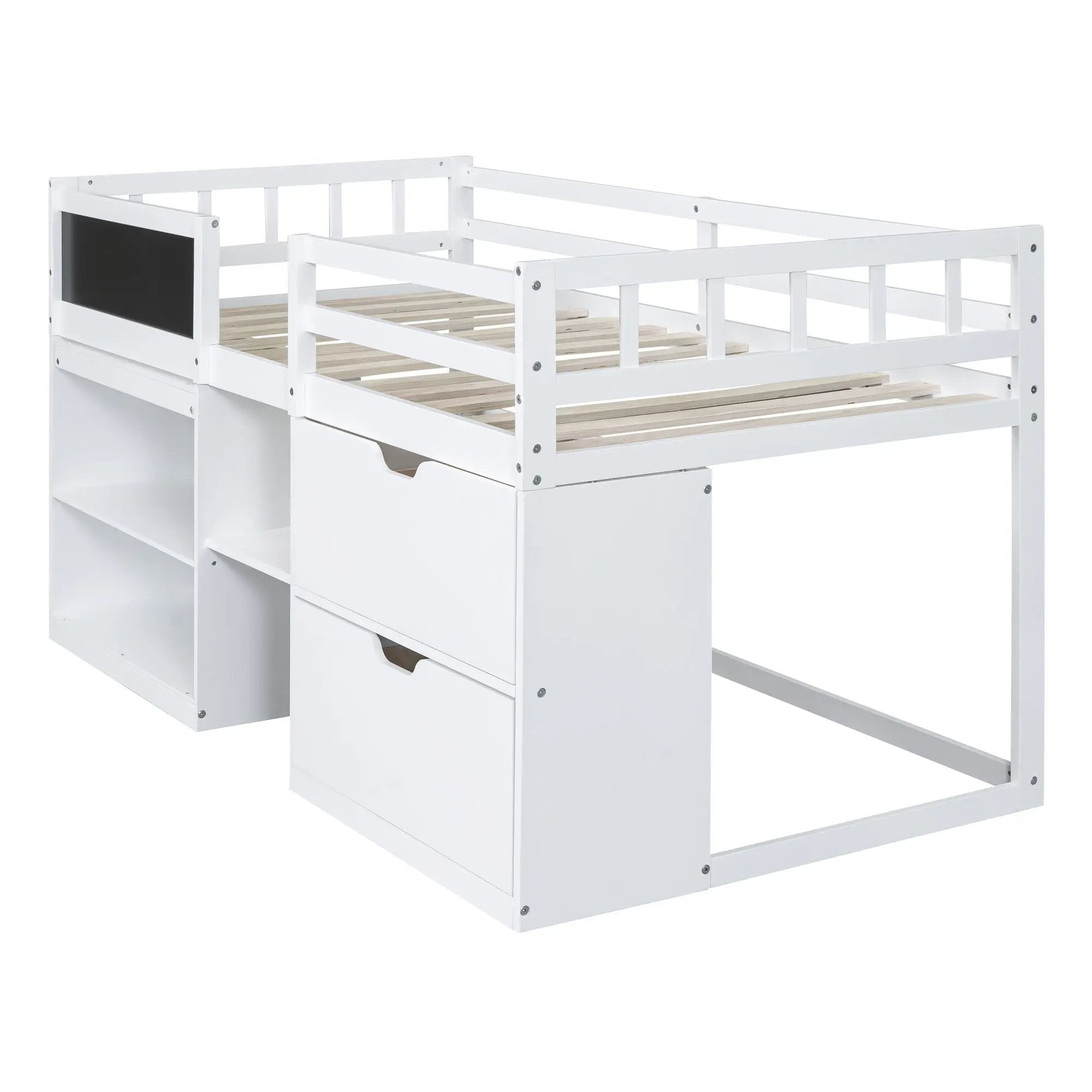 Low Loft Bed With Rolling Desk, Shelf And Drawers by Unique Piece Furniture