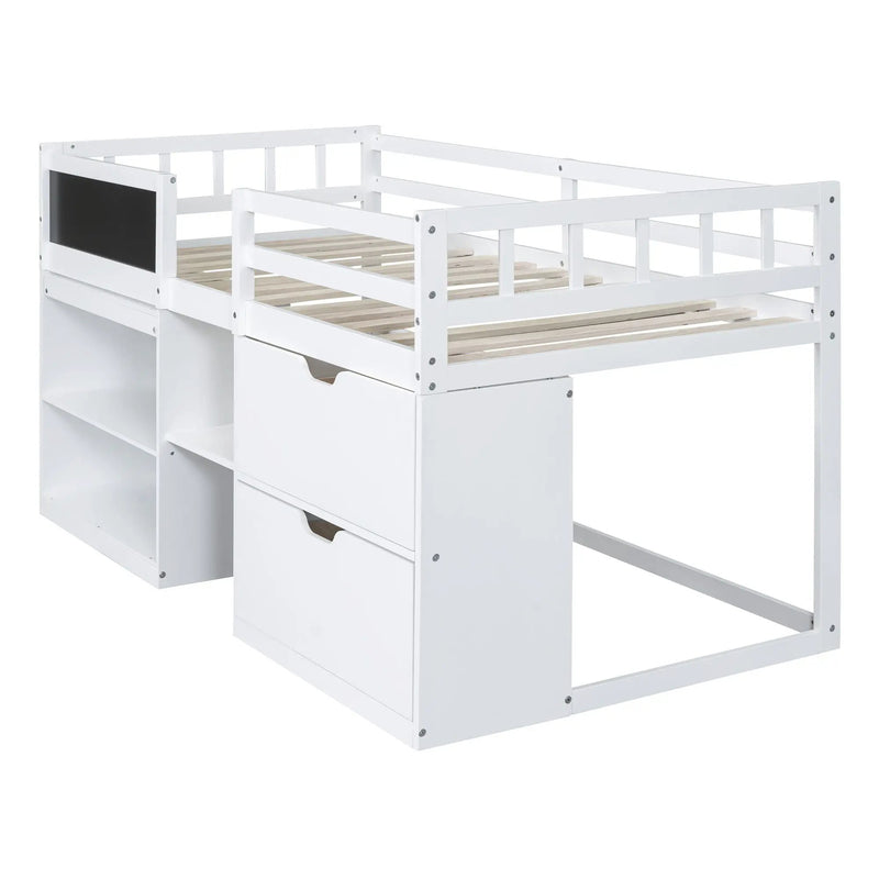 Low Loft Bed With Rolling Desk, Shelf And Drawers by Unique Piece Furniture